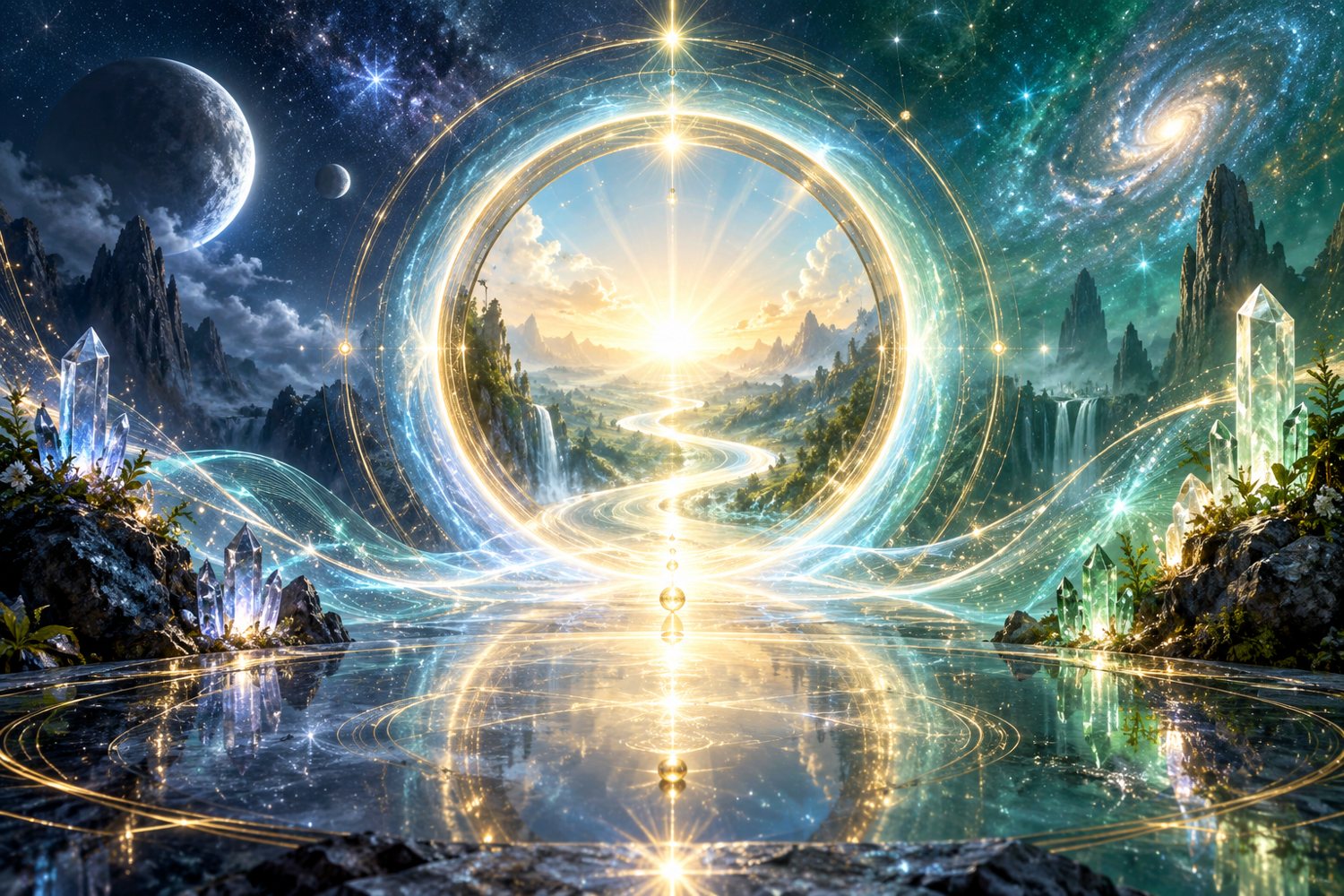Mystical blue green gold and white artwork for how to end an emotional cycle