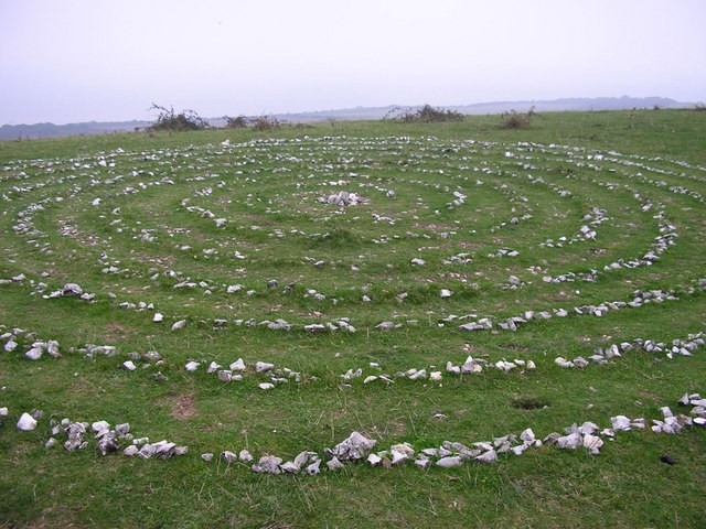A stone labyrinth on Ballard Down