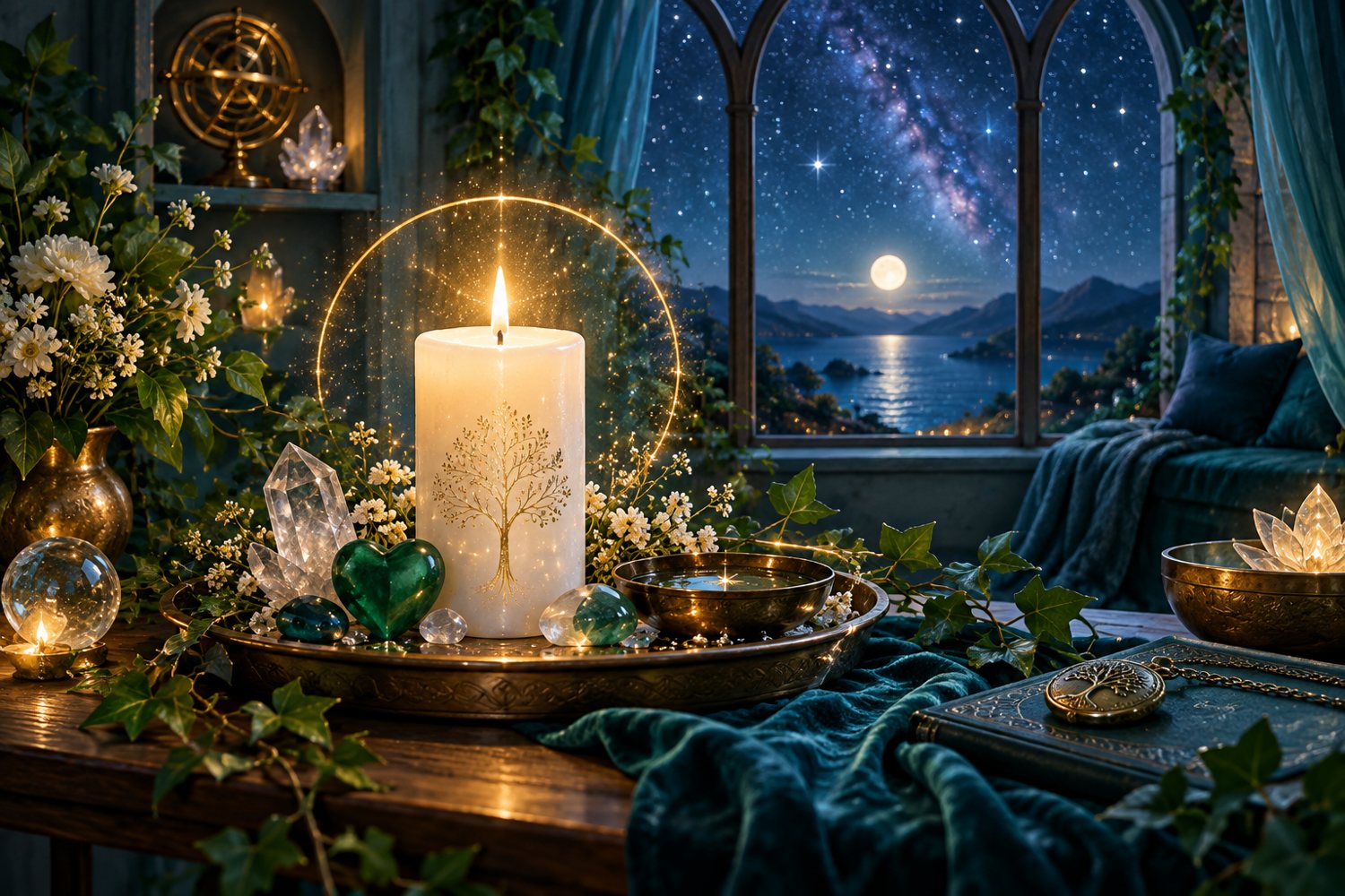 Mystical blue green gold and white artwork for grief signs from loved ones