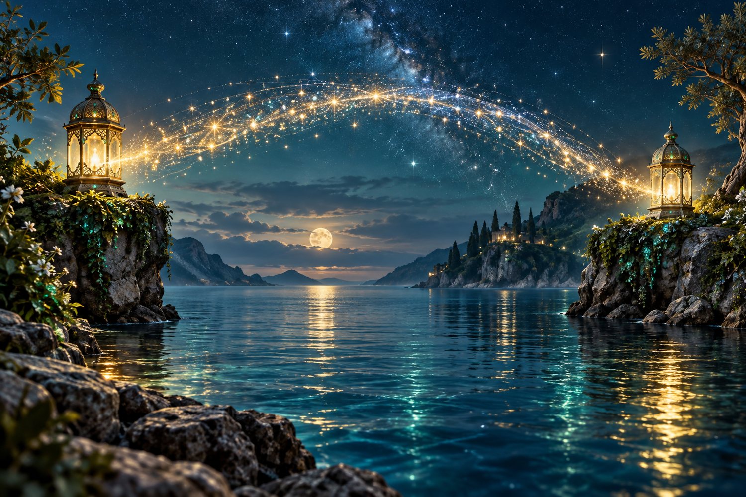 Mystical blue green gold and white artwork for reconciliation energy reading