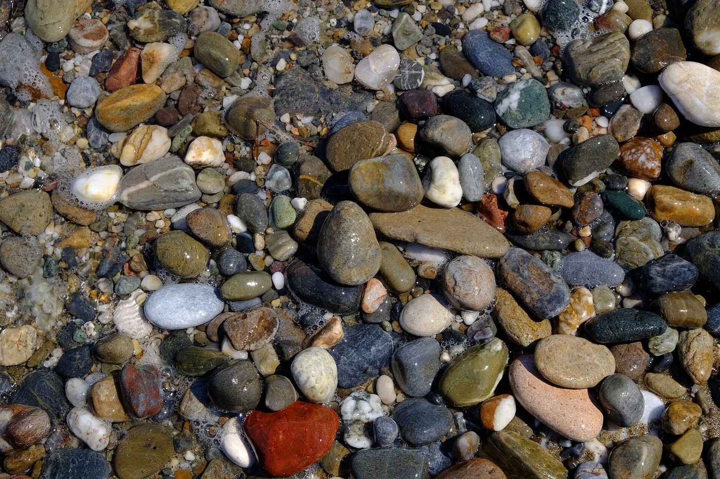 Smooth pebbles on a beach in Rethymno